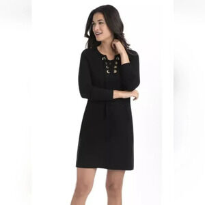 Vineyard Vines Black Merino Wool Blend Lace Up Dress 3/4 sleeve Small Resort